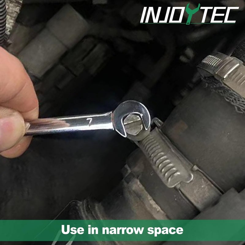 INJOYTEC Thin Open End Wrench Set Metric 10-Piece 4mm-11mm Mini Double Open End Wrench Set with Organizer Bag Premium Angle Head Open End Wrench Set Bike Wrench Set Ultra-Slim Thin Wrench Set - Image 3